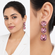 Rose pink Three-Stone Cushion Drop Earrings