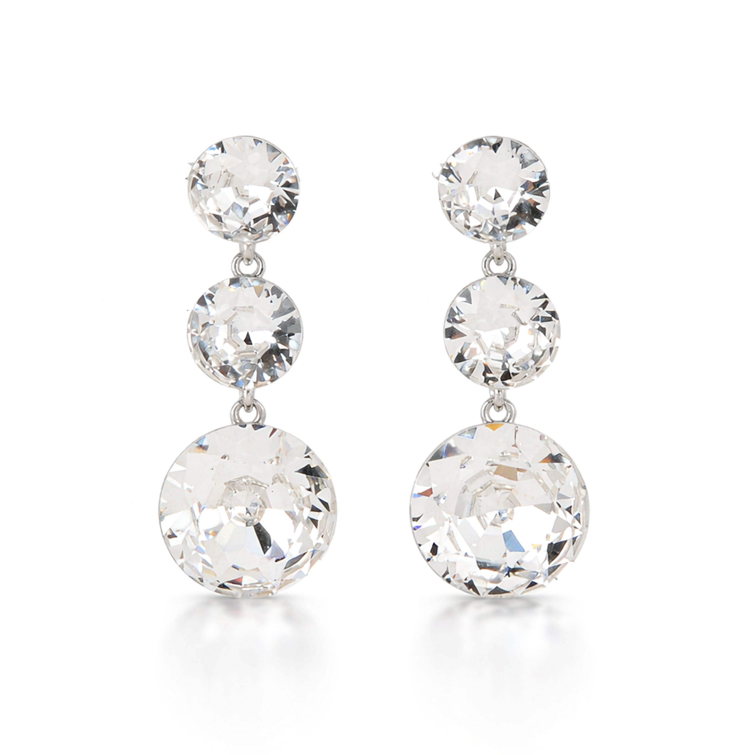 Clear Three-Stone Round Drop Earrings