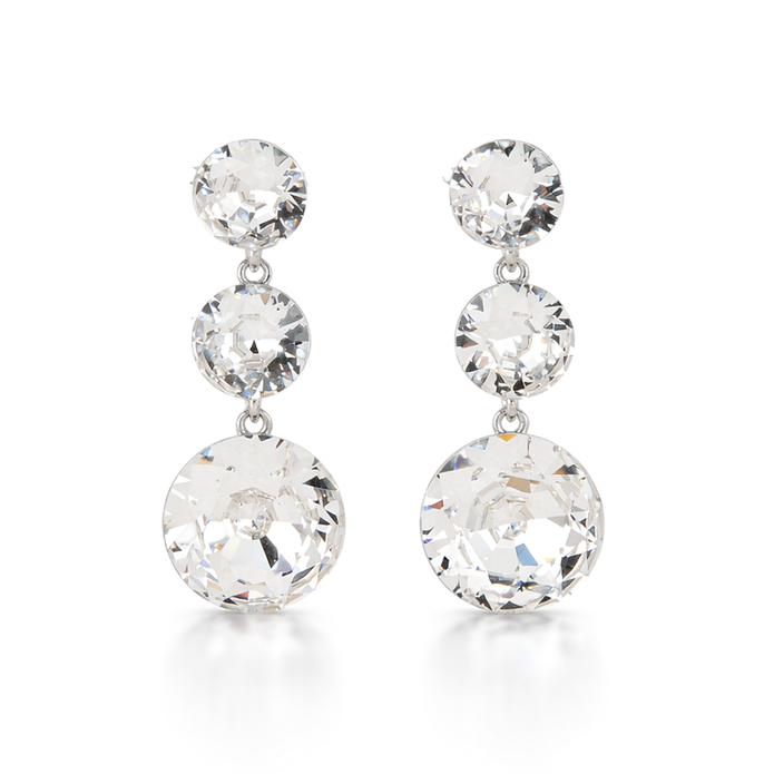 Clear Three-Stone Round Drop Earrings