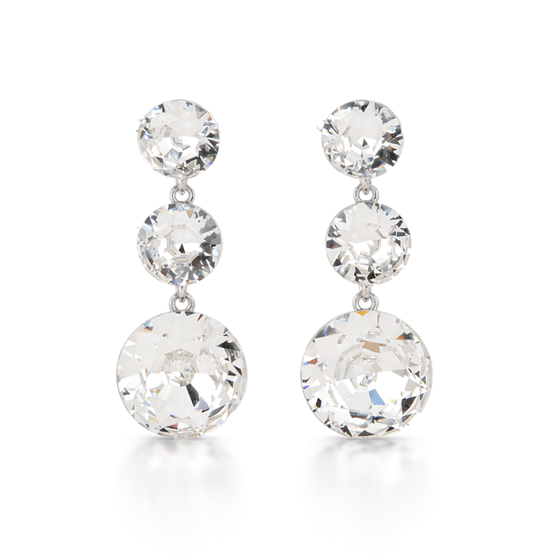 Clear Three-Stone Round Drop Earrings