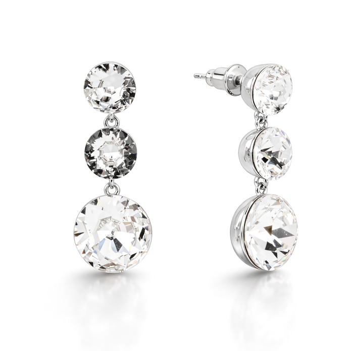 Clear Three-Stone Round Drop Earrings
