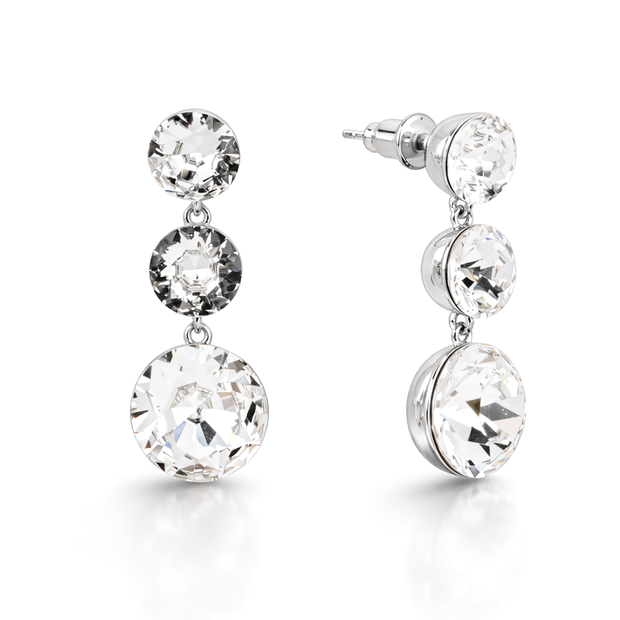 Clear Three-Stone Round Drop Earrings