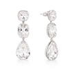 Clear Cushion and Pear Three-Stone Drop Earrings