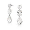 Clear Cushion and Pear Three-Stone Drop Earrings
