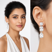 Clear Cushion and Pear Three-Stone Drop Earrings