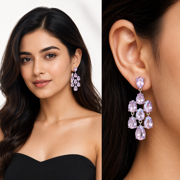 Pear Chandelier Drop Earrings - Lavender