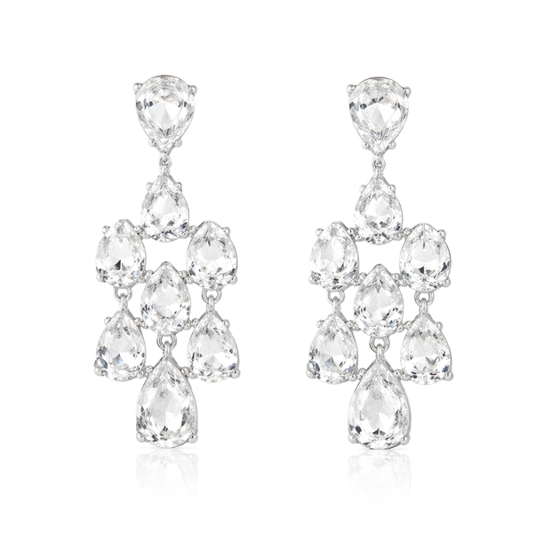 Pear Chandelier Drop Earrings - Clear
