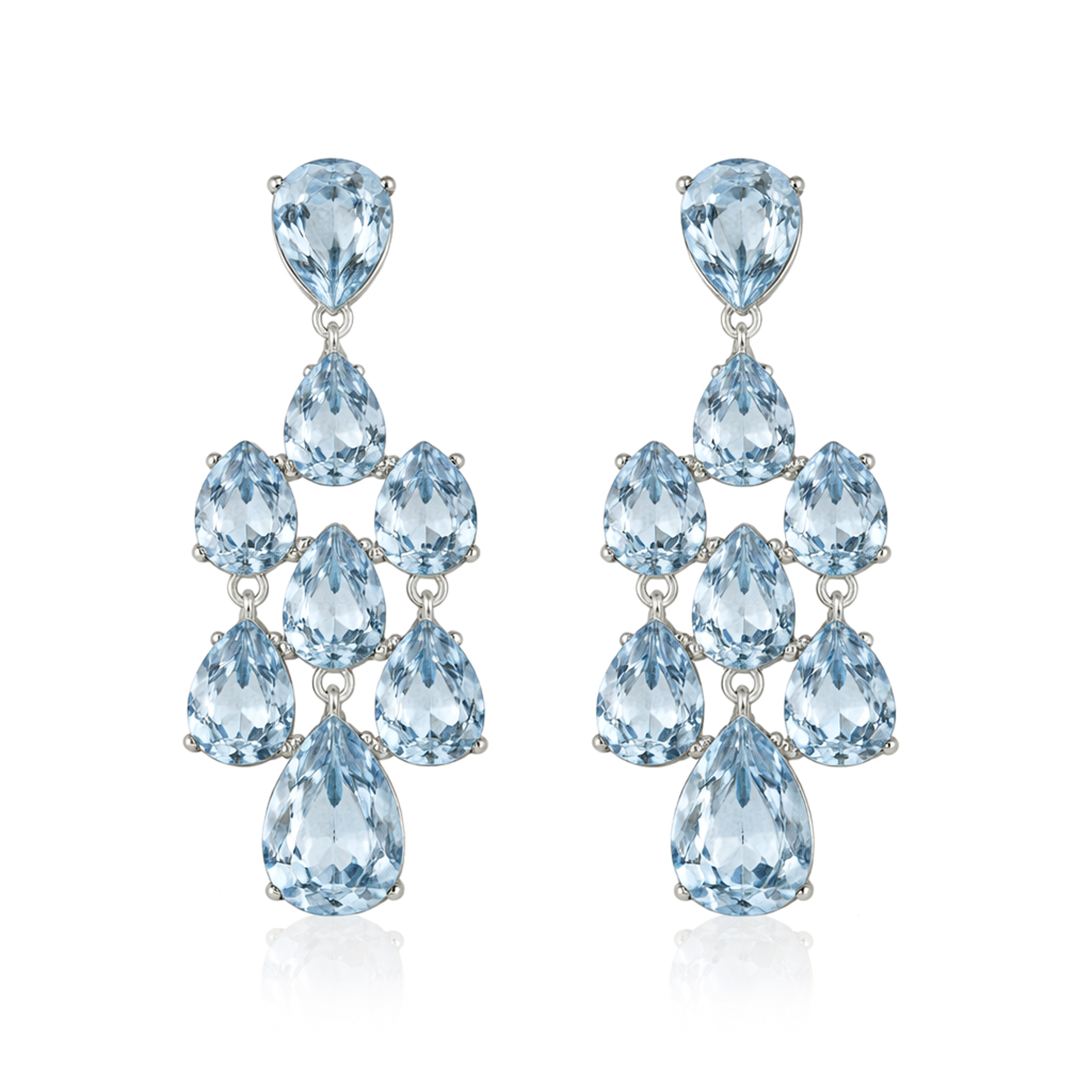 Pear Chandelier Drop Earrings - Aqua Blue