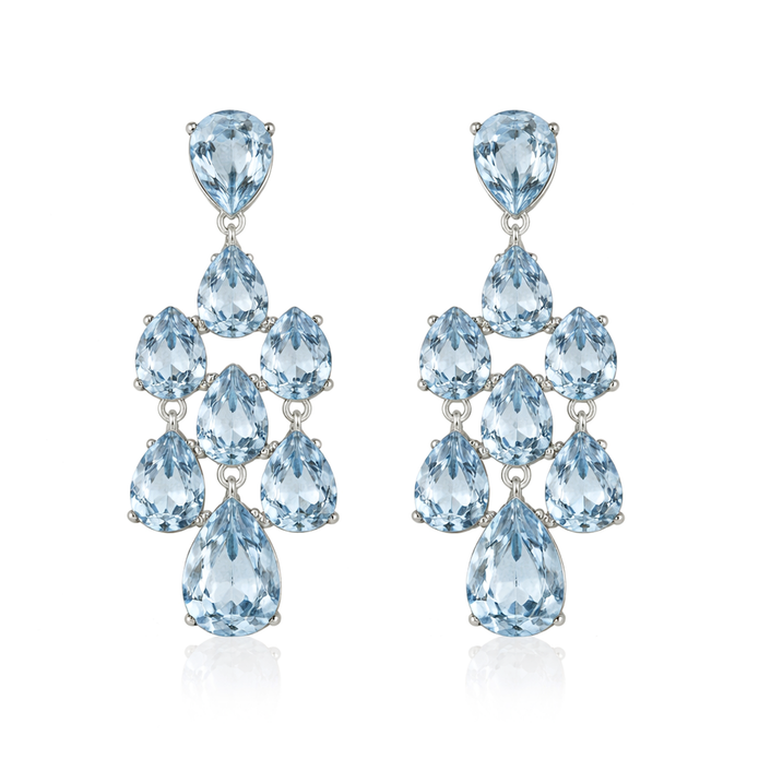 Pear Chandelier Drop Earrings - Aqua Blue