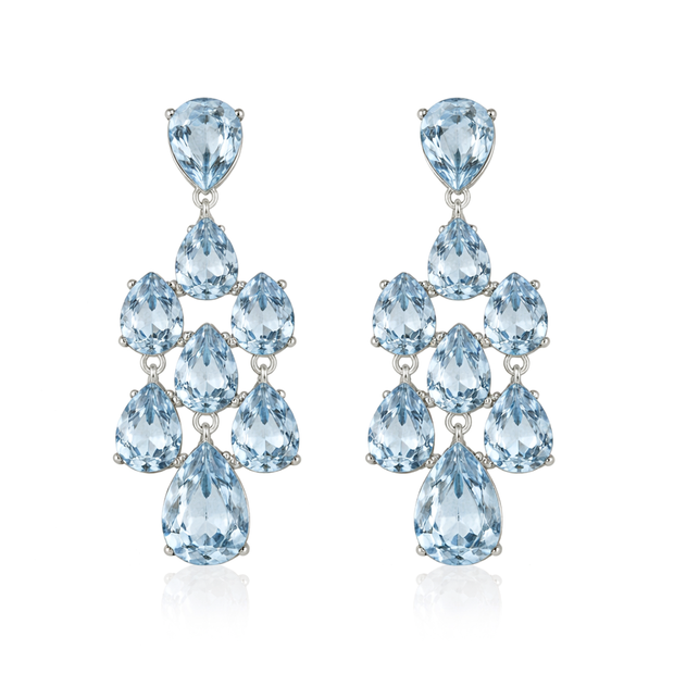 Pear Chandelier Drop Earrings - Aqua Blue