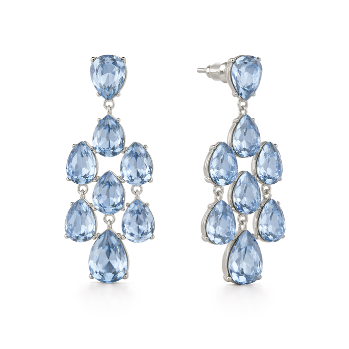 Pear Chandelier Drop Earrings - Aqua Blue