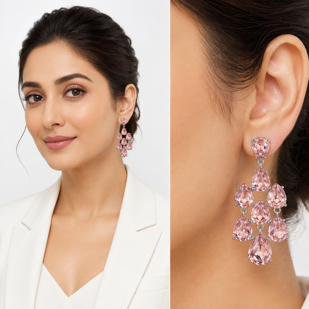Pear Chandelier Drop Earrings - Peach