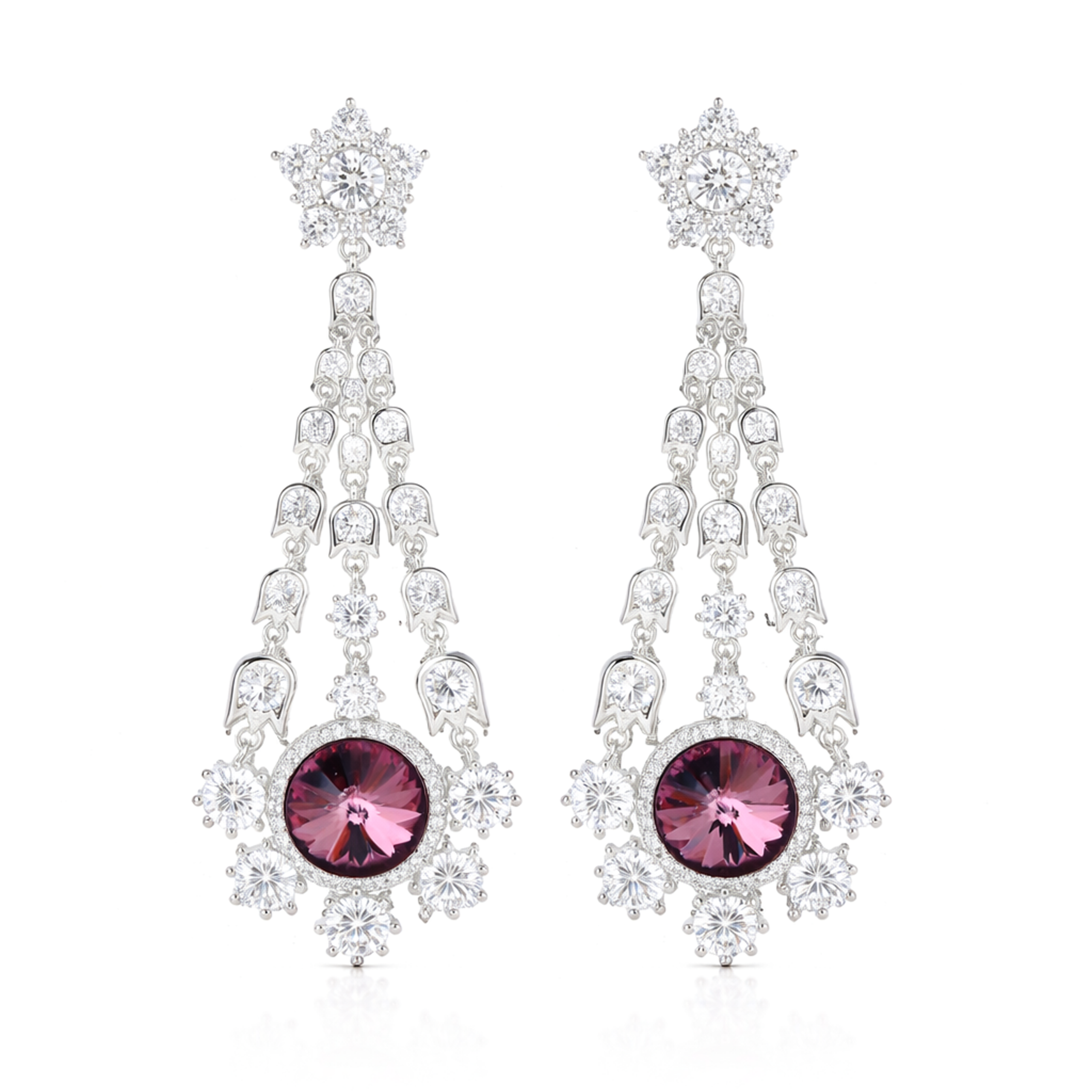 Starburst Chandelier Drop Earrings - Plum