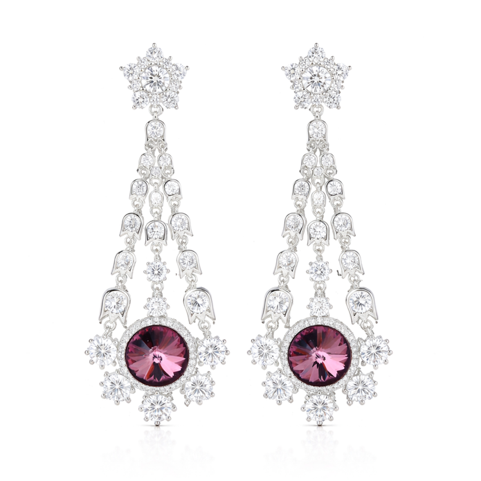 Starburst Chandelier Drop Earrings - Plum