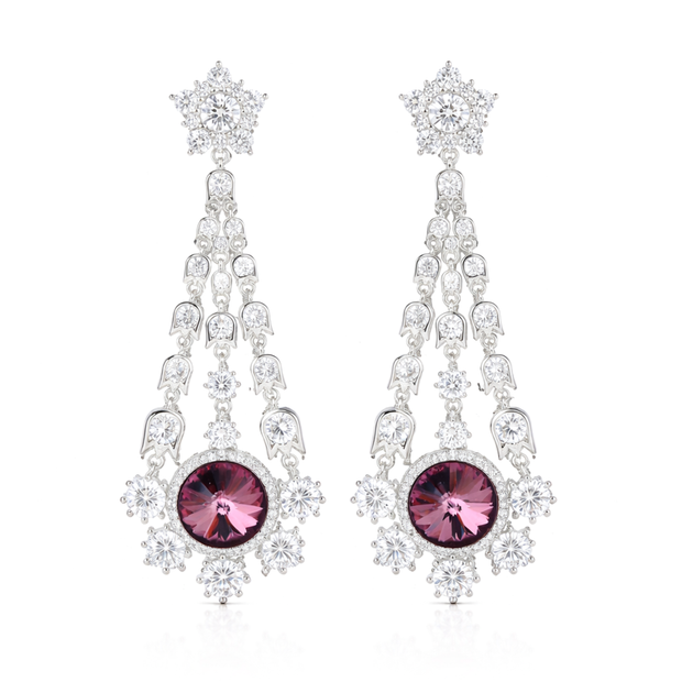 Starburst Chandelier Drop Earrings - Plum