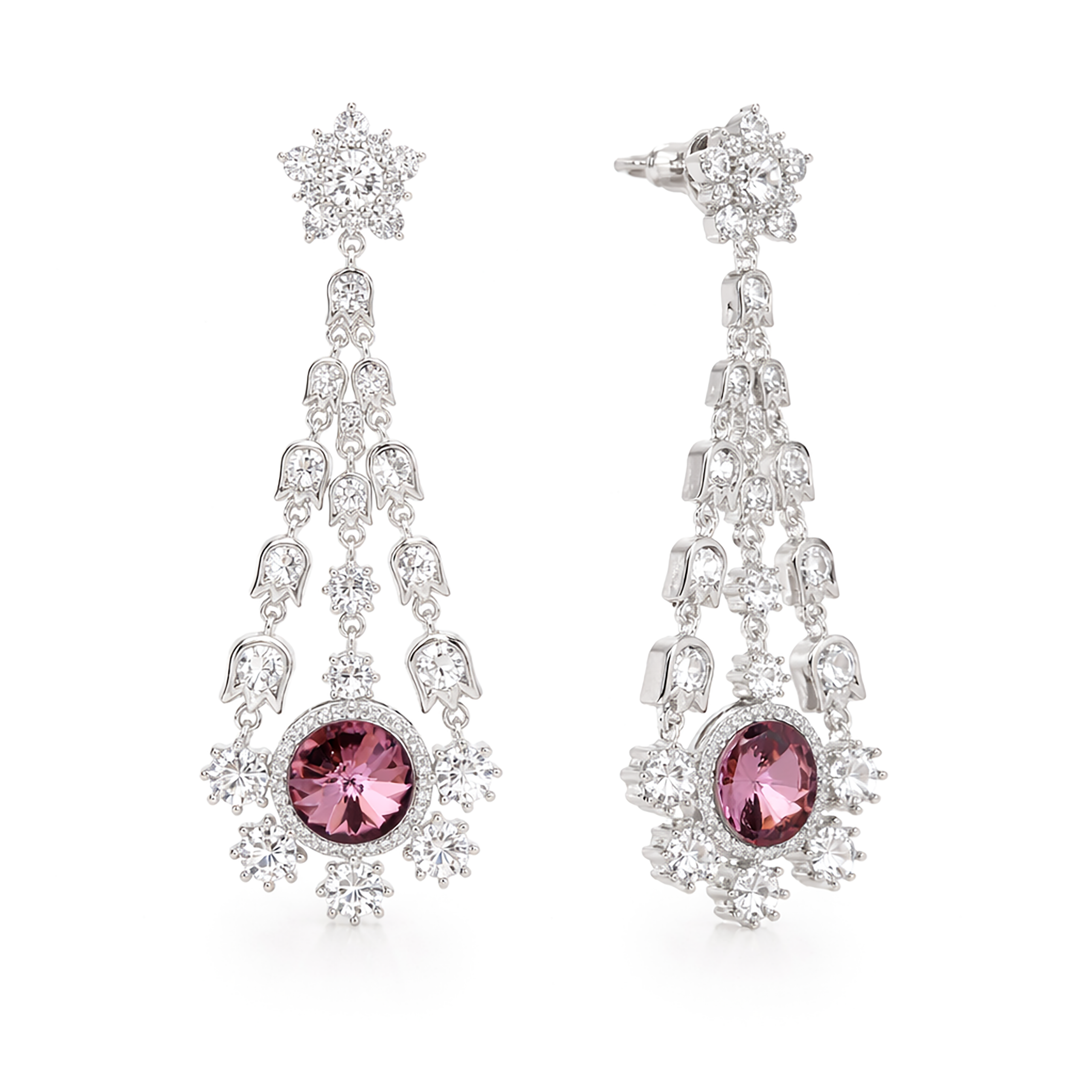 Starburst Chandelier Drop Earrings - Plum