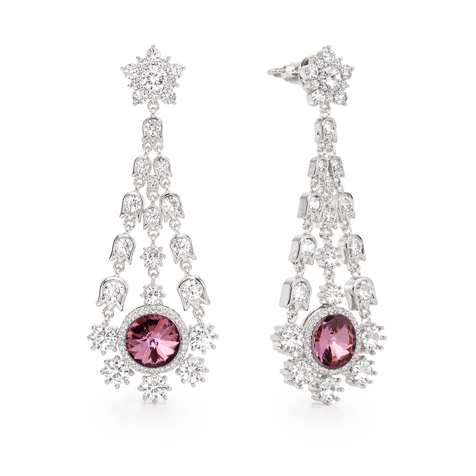 Starburst Chandelier Drop Earrings - Plum