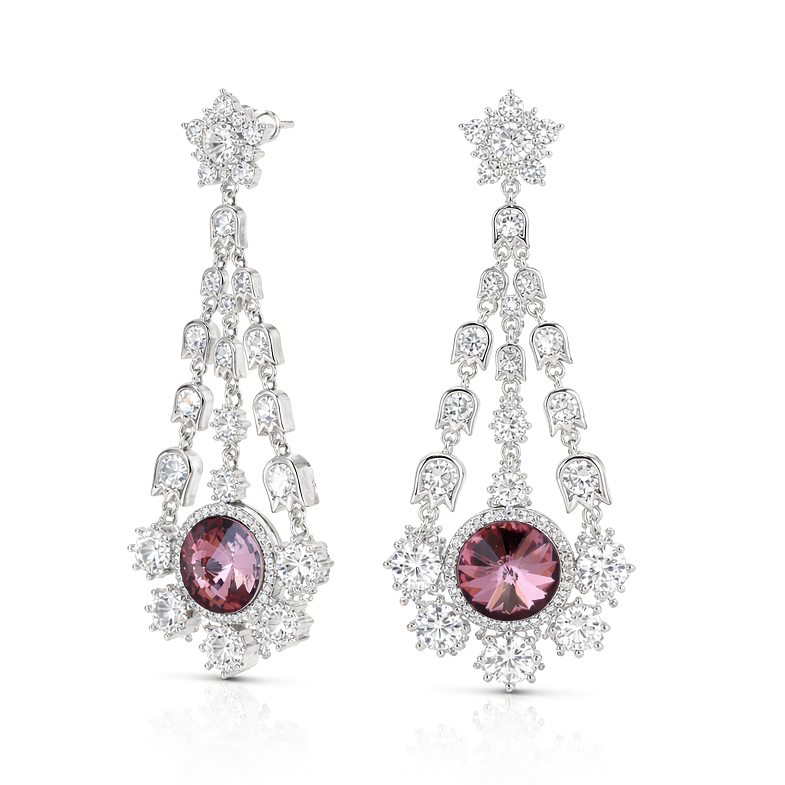 Starburst Chandelier Drop Earrings - Plum