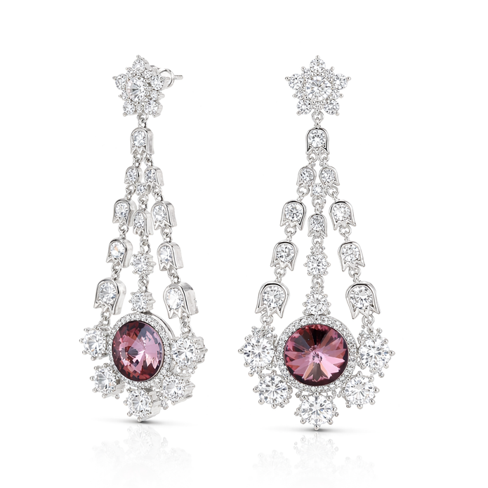 Starburst Chandelier Drop Earrings - Plum