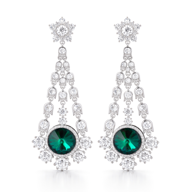 Starburst Chandelier Drop Earrings - Emerald Green