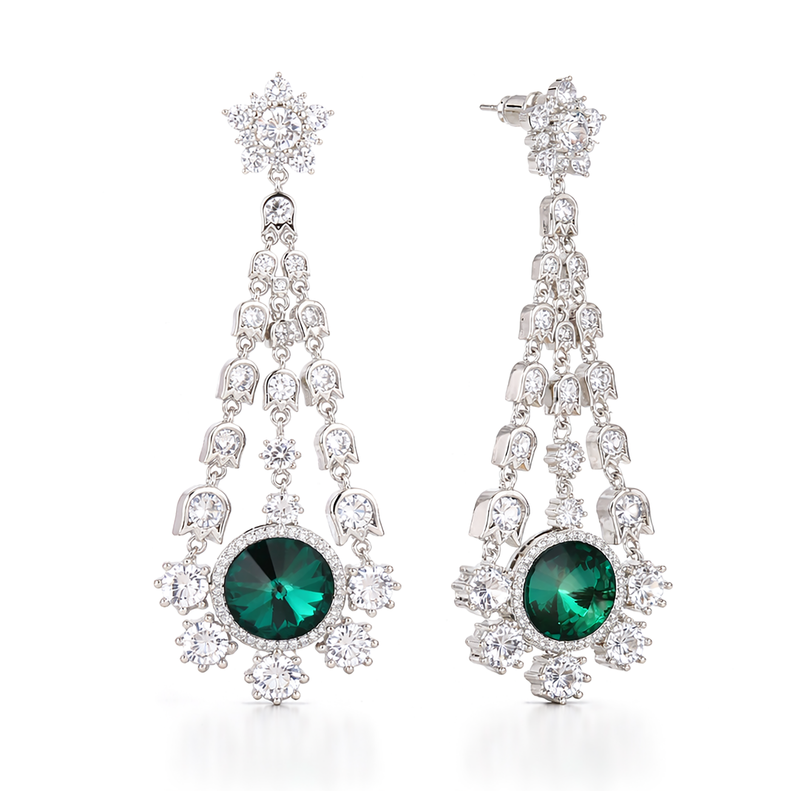 Starburst Chandelier Drop Earrings - Emerald Green