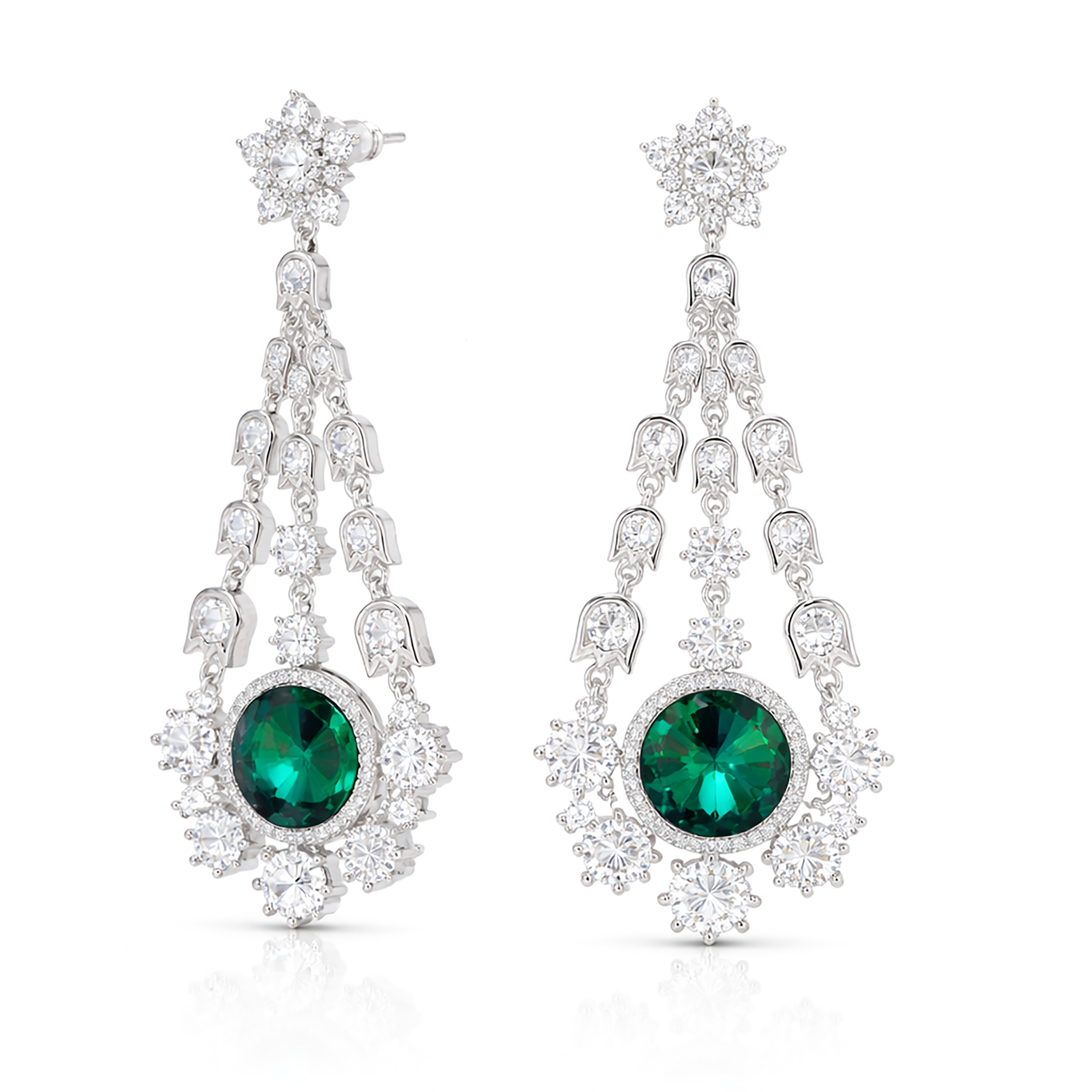 Starburst Chandelier Drop Earrings - Emerald Green