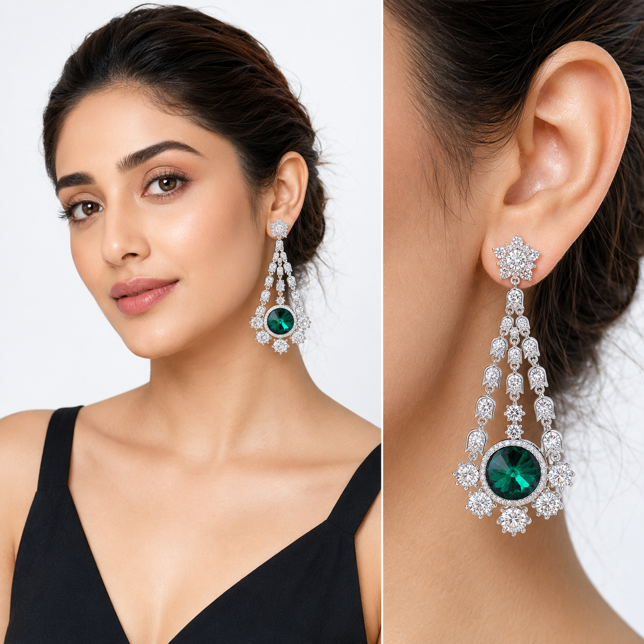 Starburst Chandelier Drop Earrings - Emerald Green
