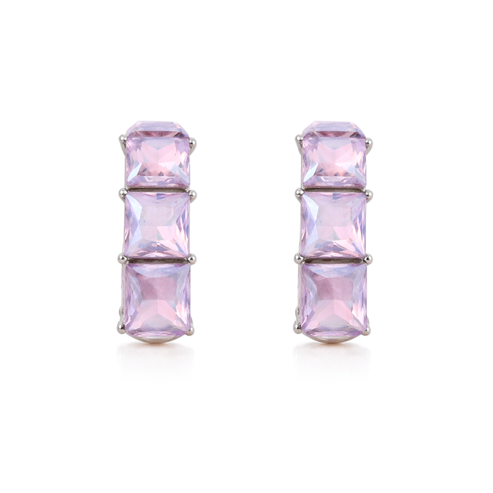 Three-Stone Baguette Huggie Hoop Earrings - Lavender
