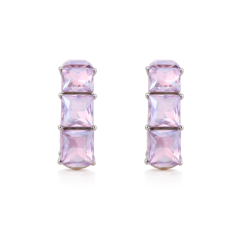 Three-Stone Baguette Huggie Hoop Earrings - Lavender