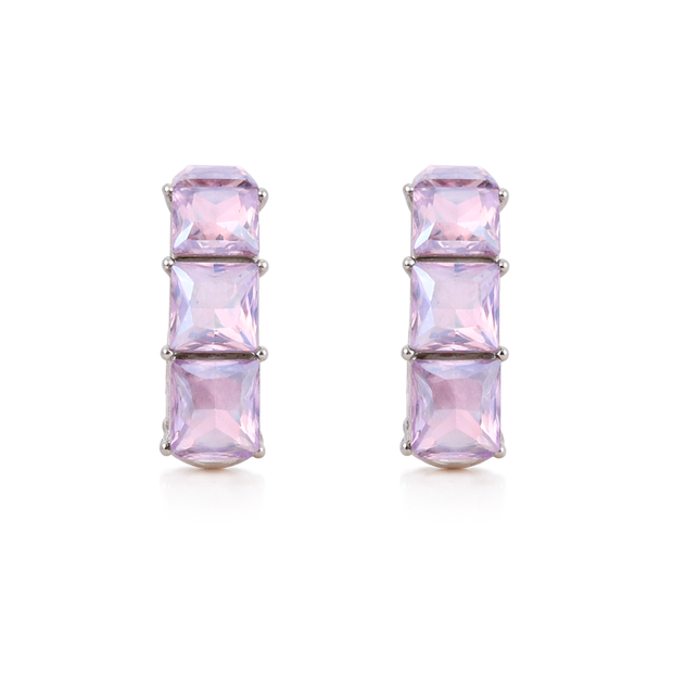 Three-Stone Baguette Huggie Hoop Earrings - Lavender