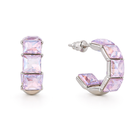 Three-Stone Baguette Huggie Hoop Earrings - Lavender