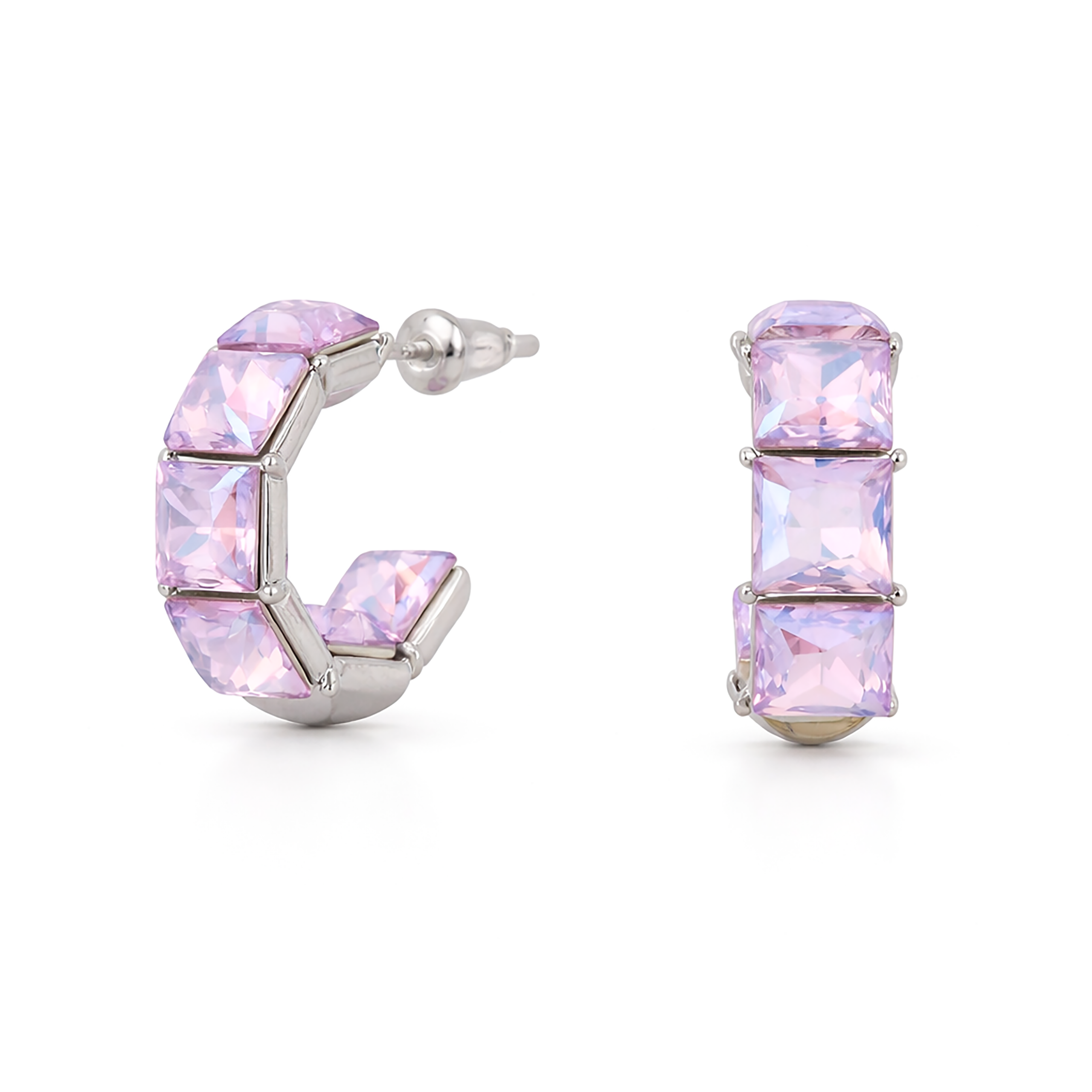 Three-Stone Baguette Huggie Hoop Earrings - Lavender