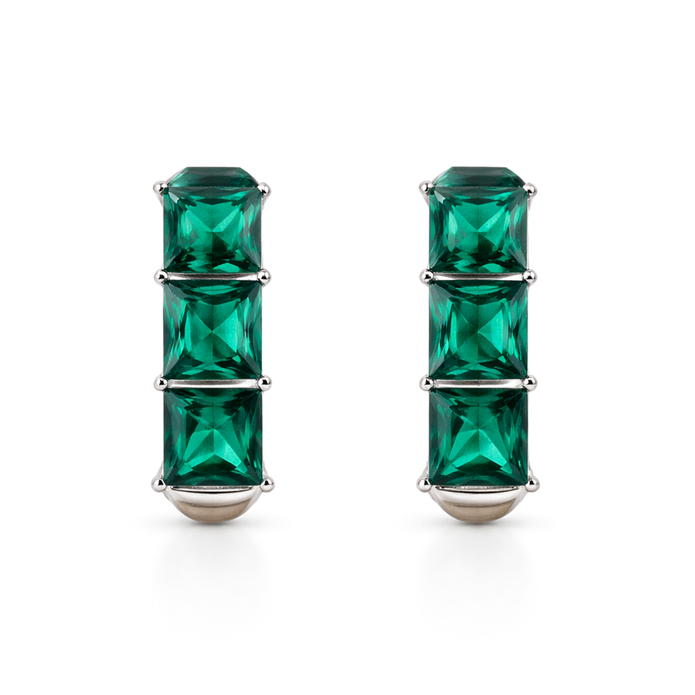 Three-Stone Baguette Huggie Hoop Earrings - Emerald Green