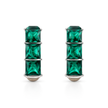 Three-Stone Baguette Huggie Hoop Earrings - Emerald Green