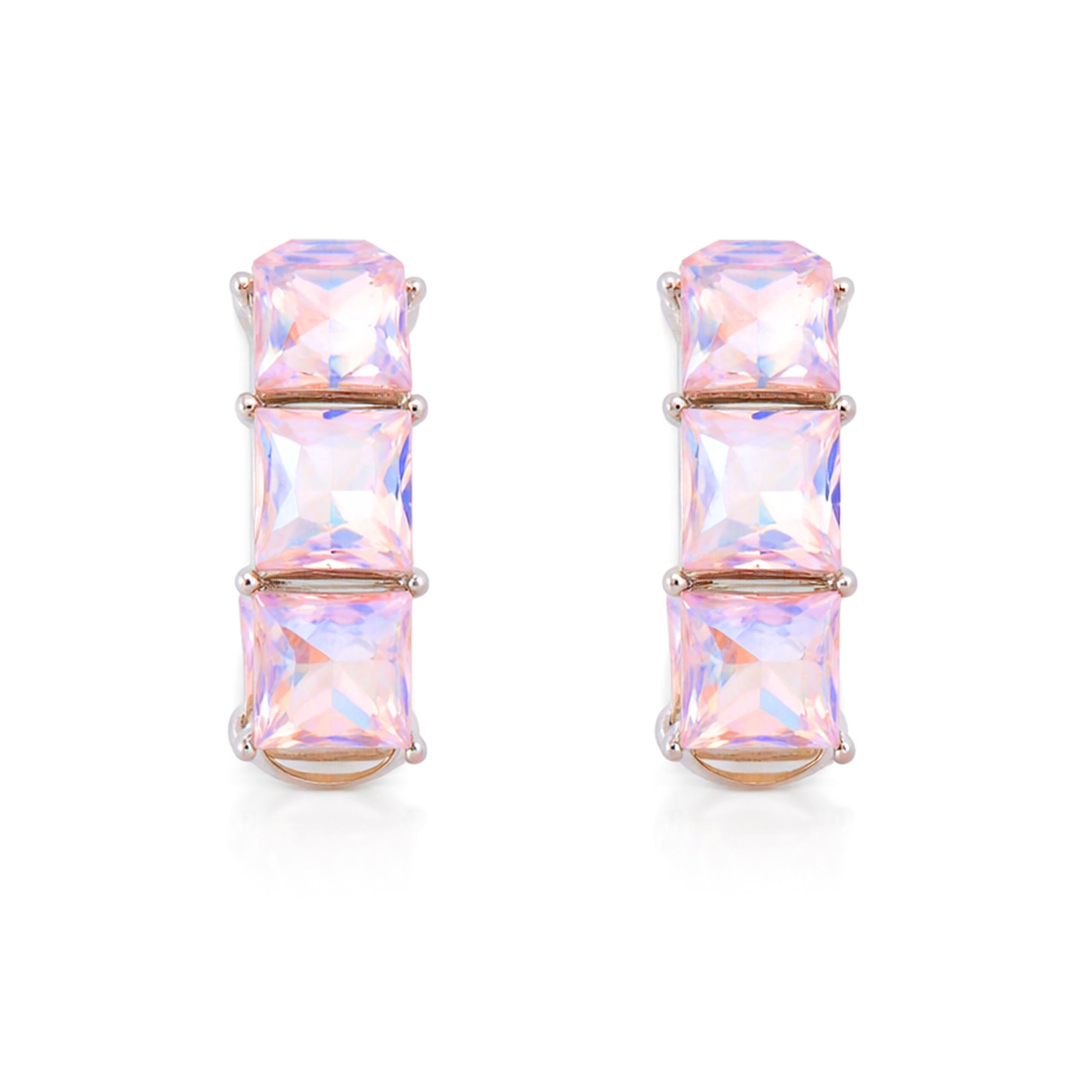 Three-Stone Baguette Huggie Hoop Earrings - Aurora