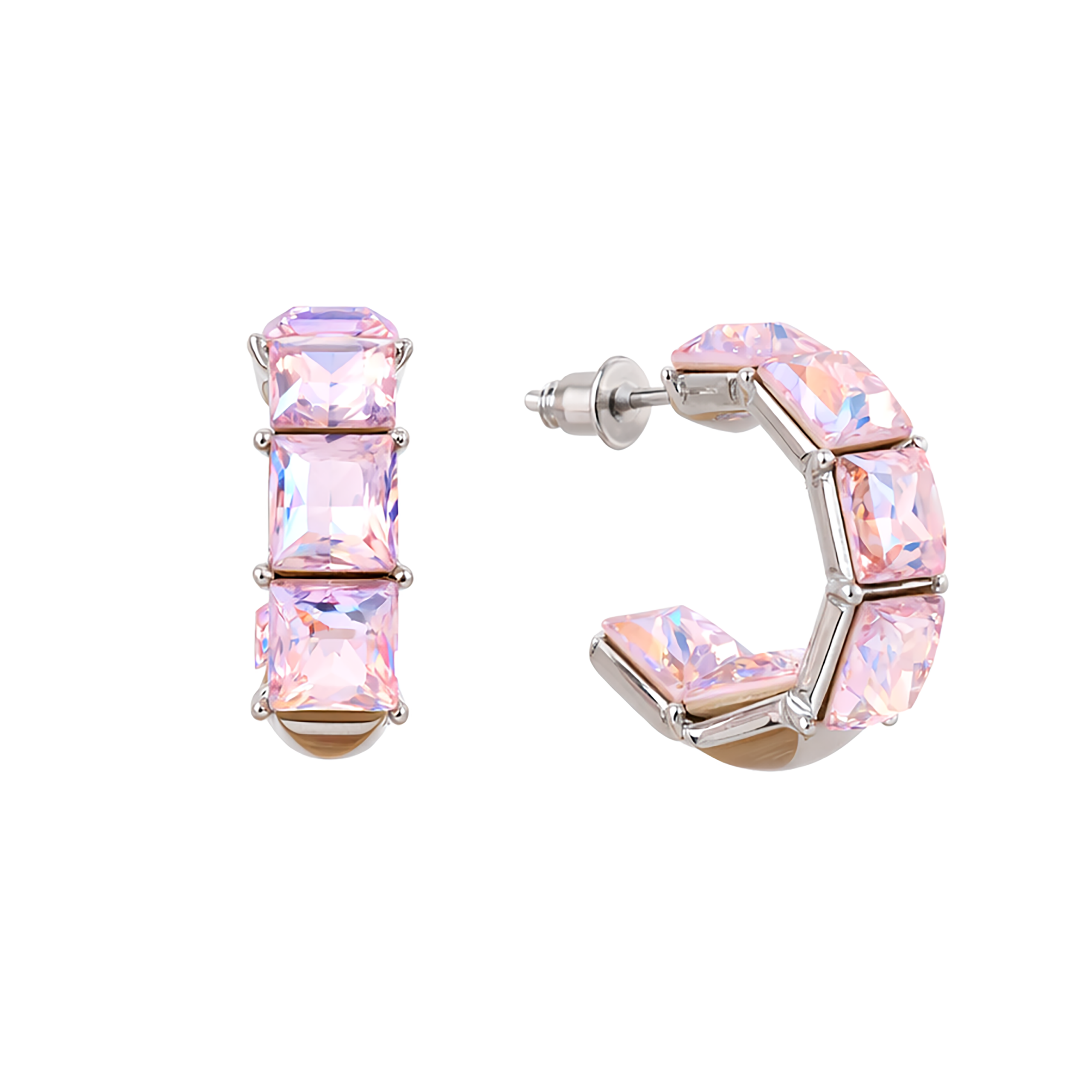 Three-Stone Baguette Huggie Hoop Earrings - Aurora