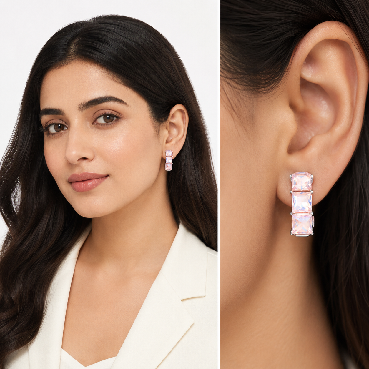 Three-Stone Baguette Huggie Hoop Earrings - Aurora