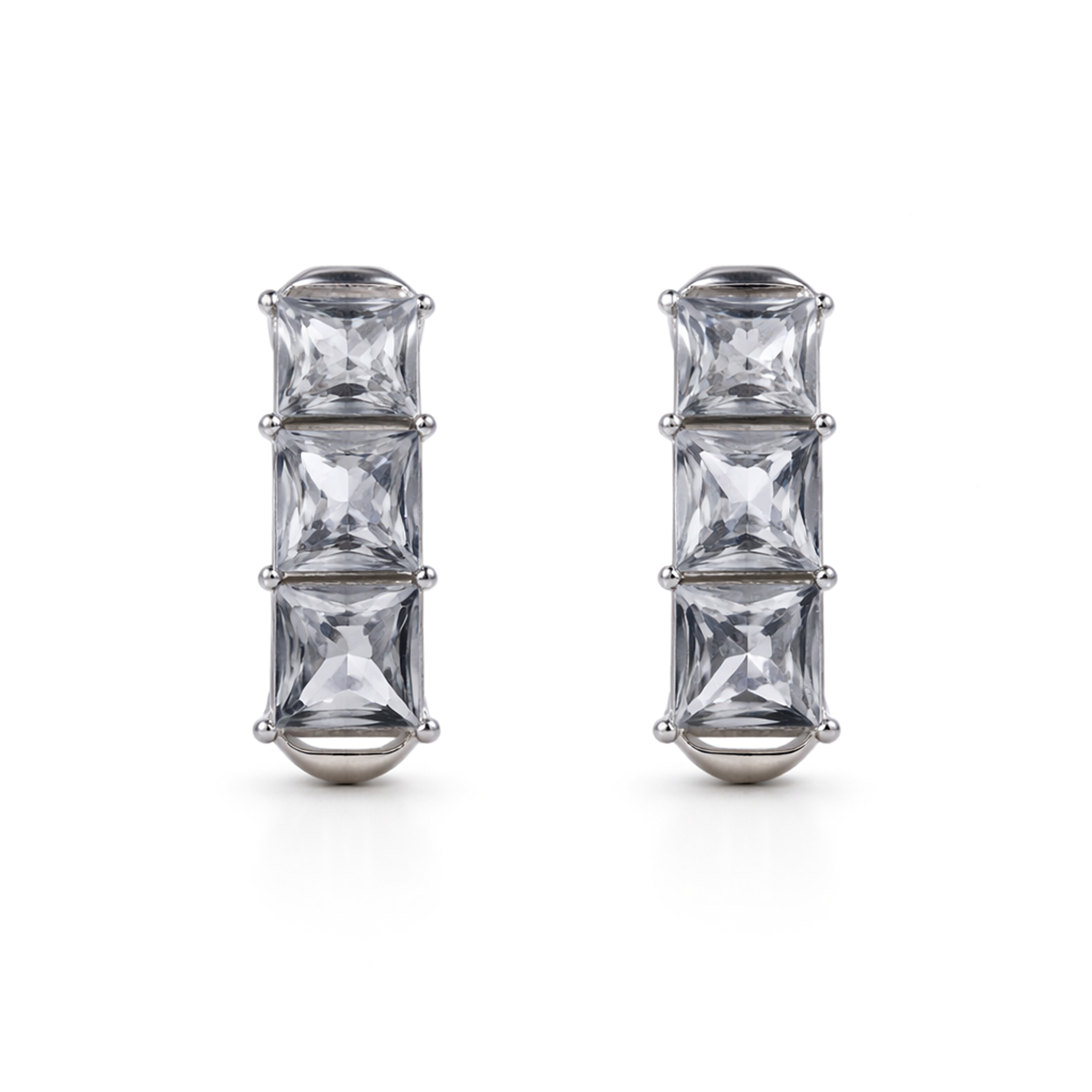 Three-Stone Baguette Huggie Hoop Earrings - Clear