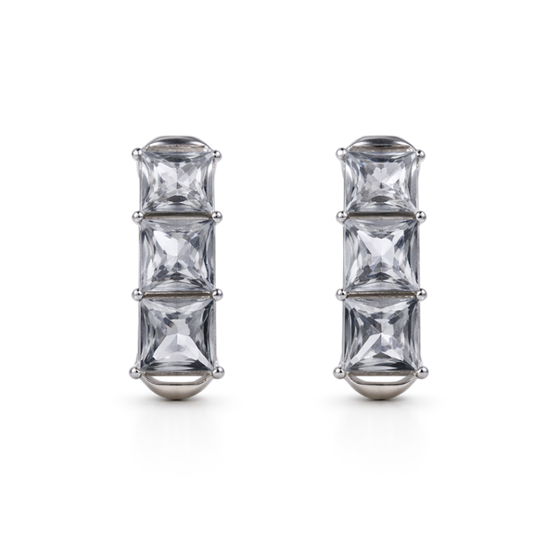 Three-Stone Baguette Huggie Hoop Earrings - Clear