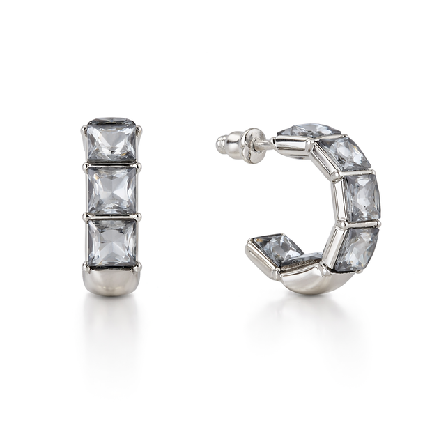 Three-Stone Baguette Huggie Hoop Earrings - Clear