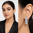 Three-Stone Baguette Huggie Hoop Earrings - Clear