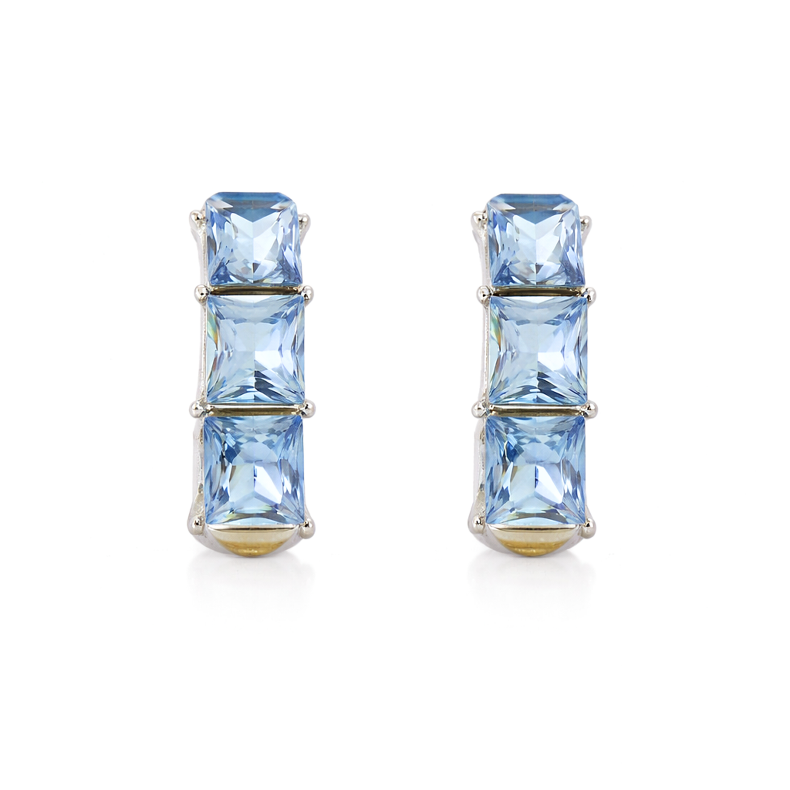 Three-Stone Baguette Huggie Hoop Earrings - Aqua Blue