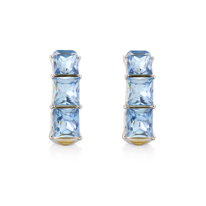 Three-Stone Baguette Huggie Hoop Earrings - Aqua Blue