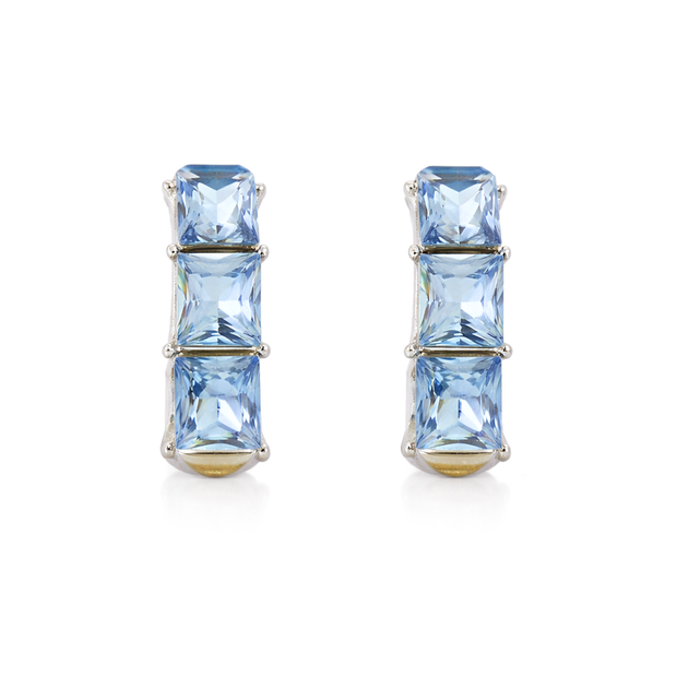 Three-Stone Baguette Huggie Hoop Earrings - Aqua Blue