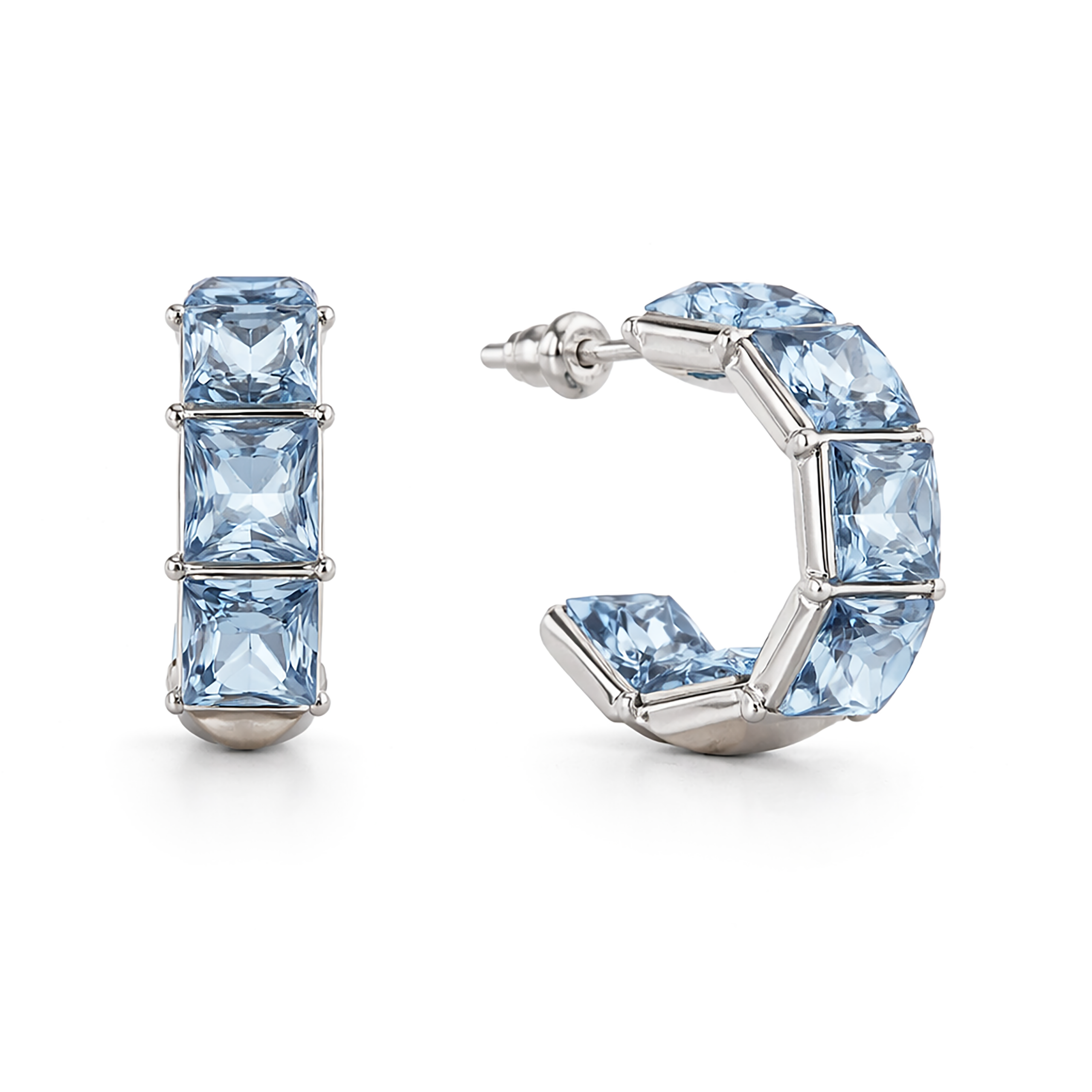 Three-Stone Baguette Huggie Hoop Earrings - Aqua Blue