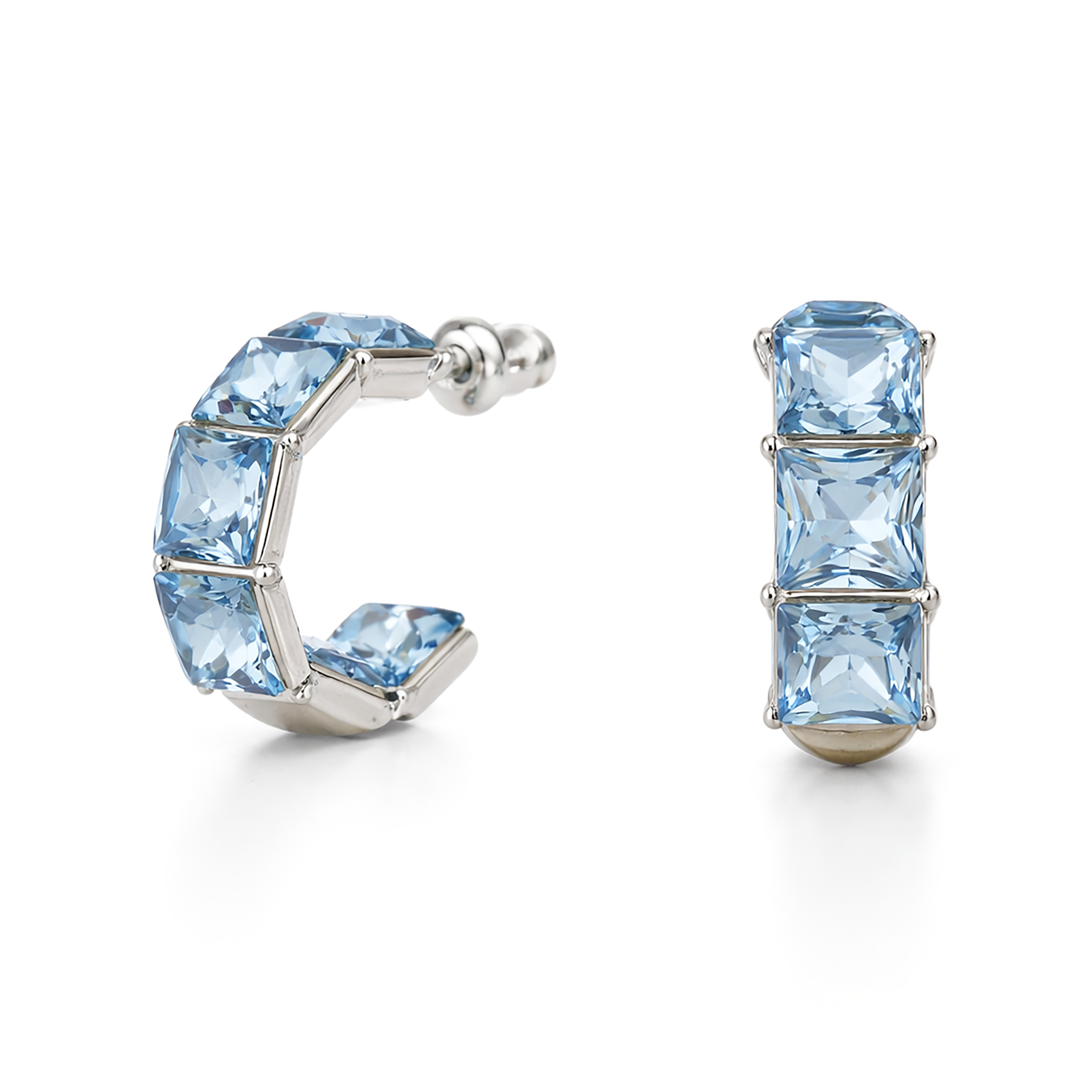 Three-Stone Baguette Huggie Hoop Earrings - Aqua Blue