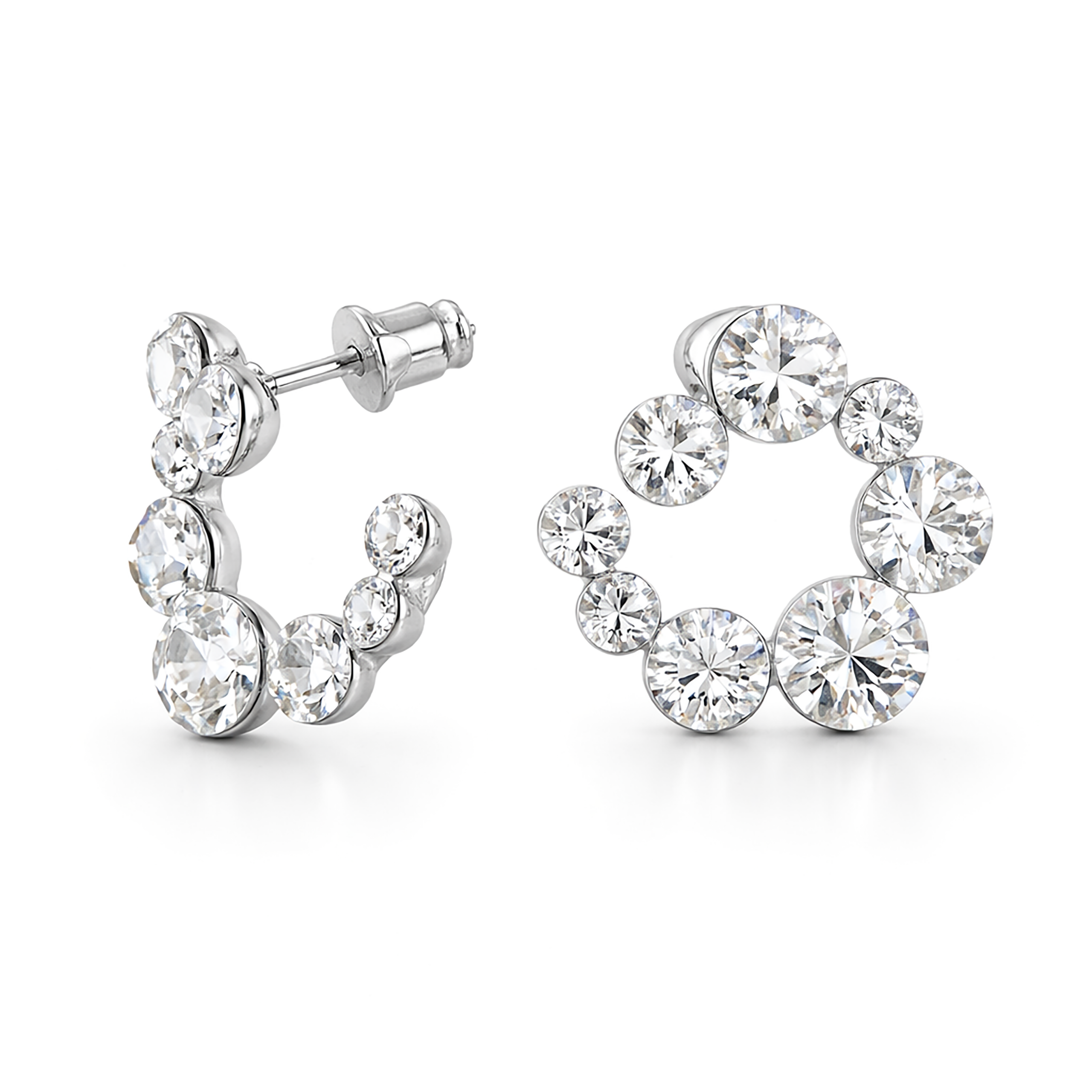 Swirl Wreath Cluster Stud Earrings - Clear