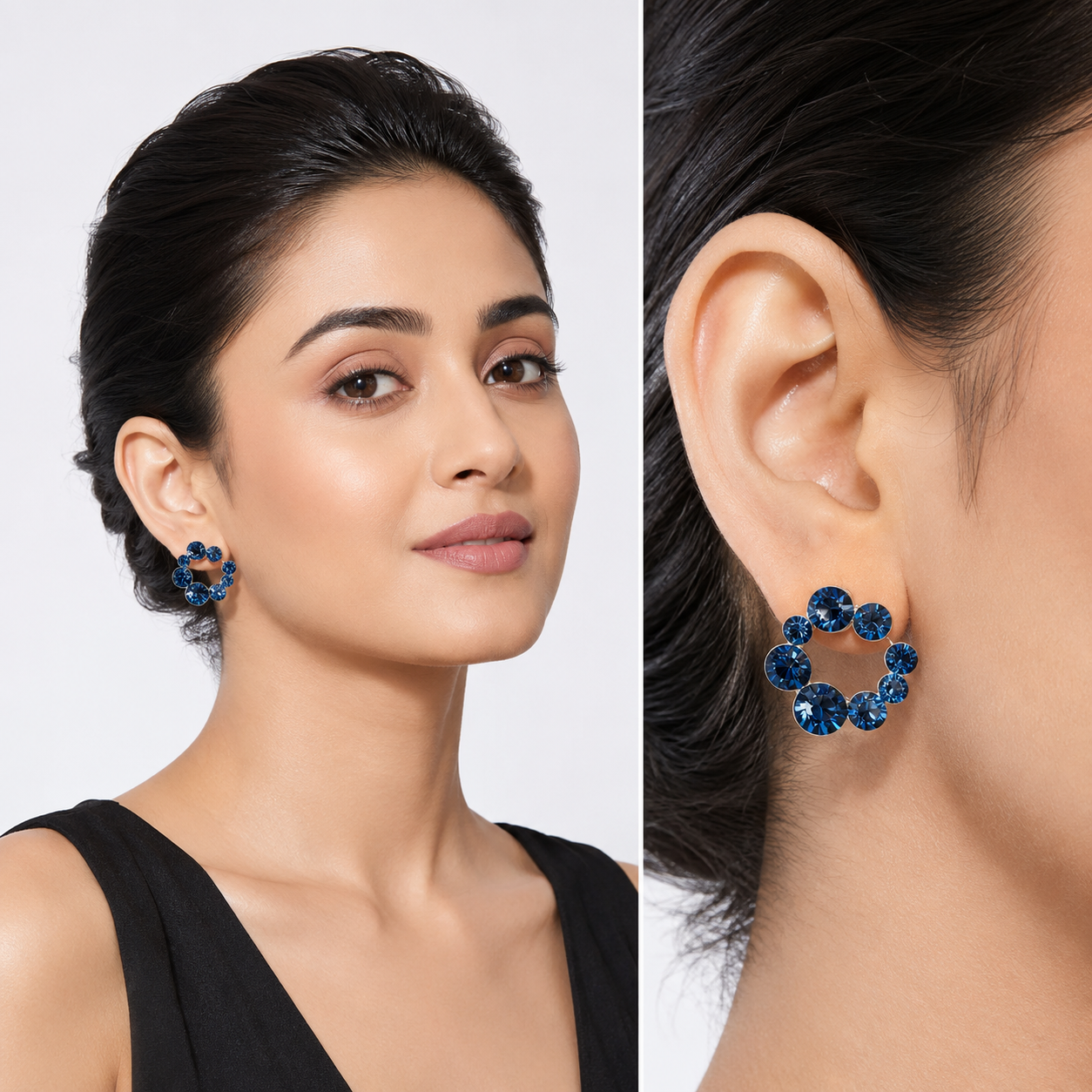 Swirl Wreath Cluster Stud Earrings - Navy Blue