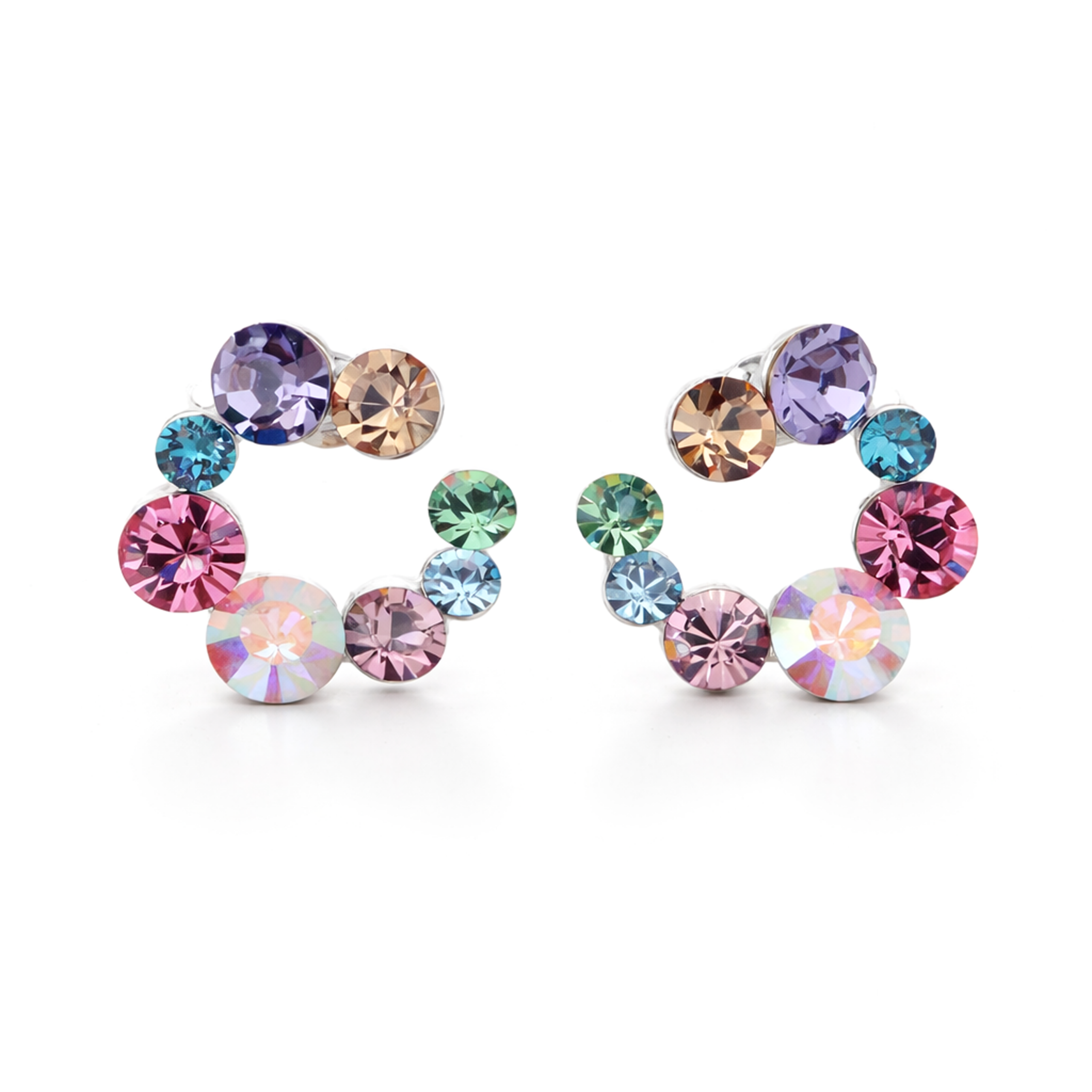 Swirl Wreath Cluster Stud Earrings - Multi-Color