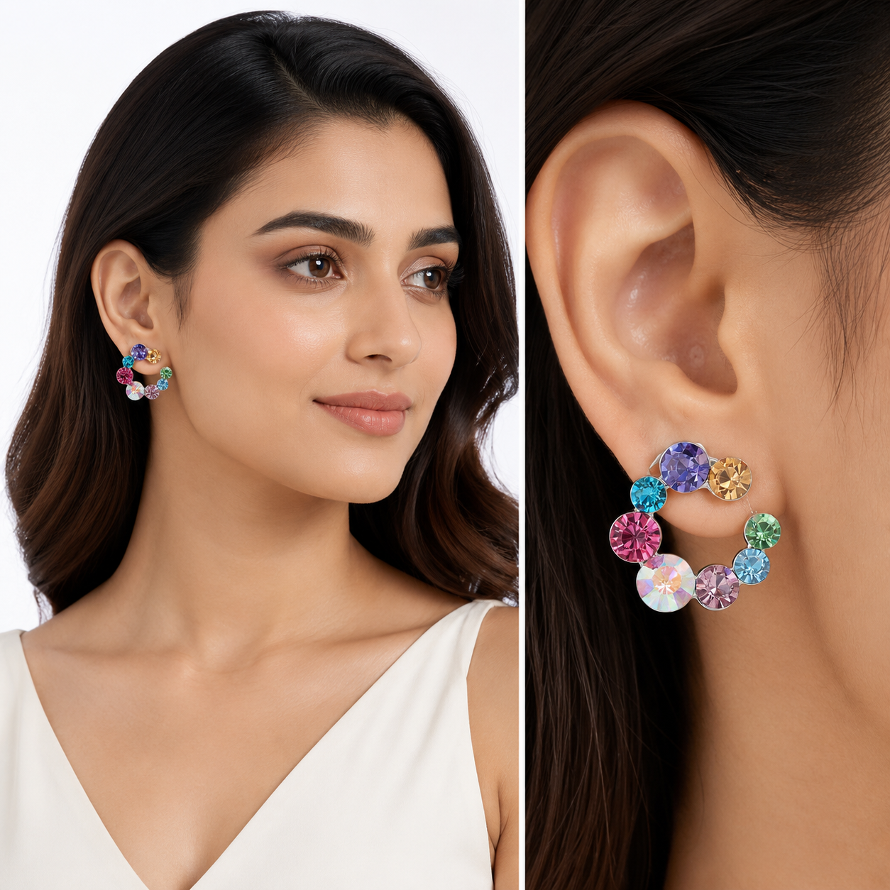 Swirl Wreath Cluster Stud Earrings - Multi-Color
